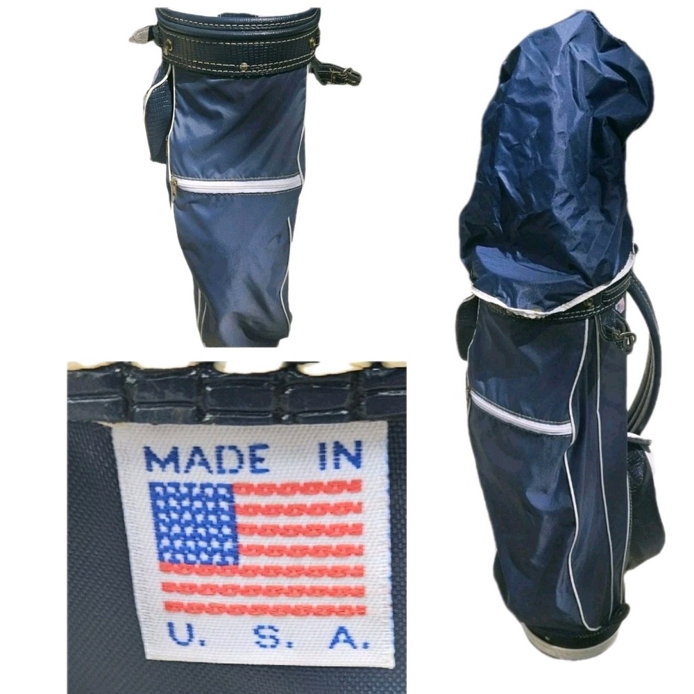 VTG Hot-Z Retro Golf Bag 6 Way Leather & Canvas Original Rain Cover MADE‎ IN USA